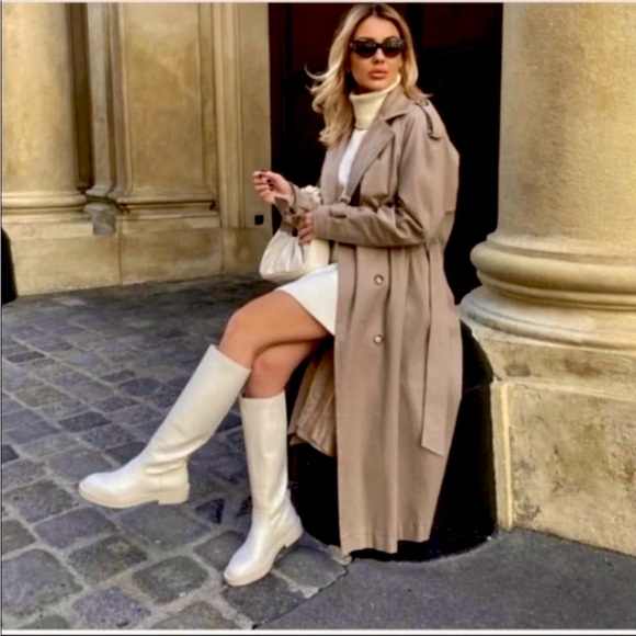 Zara NWT cream nude rubberized knee high round toe low lug sole boots - size 39 - Picture 2 of 9